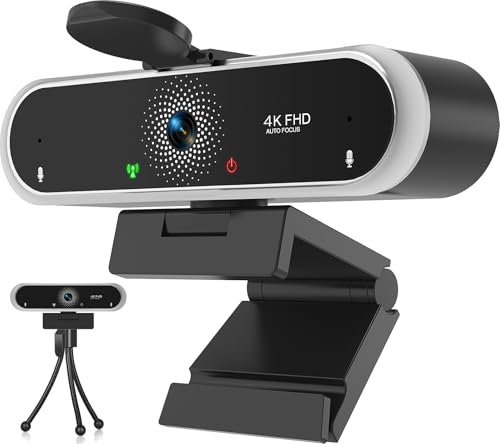 NIVEOLI Webcam 4K mit Mikrofon und Webcam Abdeckung, Stativ, Desktop, für Live-Streaming, Videoanruf, Konferenz, Online-Unterricht, Spiel Plug & Play, mit automatischer Lichtkorrektur, für Laptop, PC