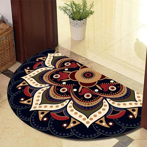 Zerbino Mezzaluna Esterno - Zerbino per Ingresso Esterno e Interno con Benvenuto, Antiscivolo e Assorbente, Tappetino Semicerchio Classico per Casa, Giardino e Balcone(Black,80 * 150cm)