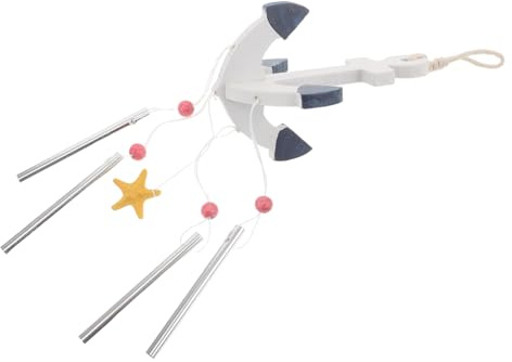 FCXDMY Campana de viento de ancla de madera de estilo mediterráneo con tubos de metal para colgar en la pared de playa al aire libre para arte de pared junto al mar Decoración náutica de colgar rápido