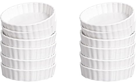 Rastapulz 140 g creme Brulee-ugnsformar, runda räfflade quichformar, tarteform, ugnssäkra ugnsformar för bakning, soufflé, ugnsformar 12-pack