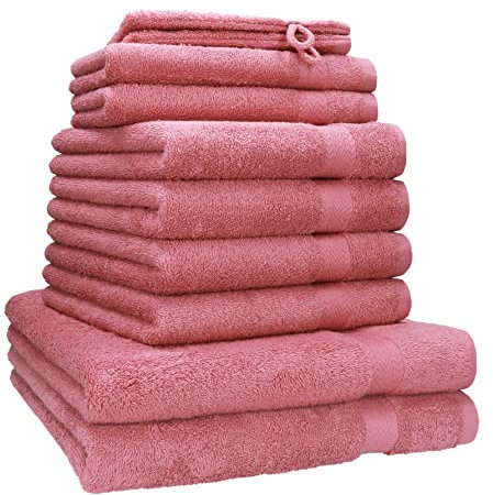 Betz Premium Handtuch-Set 10-teilig – 100% Baumwolle – Oeko-TEX® Zertifiziert – saugfähig&weich – 470g/m² – Duschtücher, Handtücher, Gästetücher & Waschhandschuhe Farbe Altrosa
