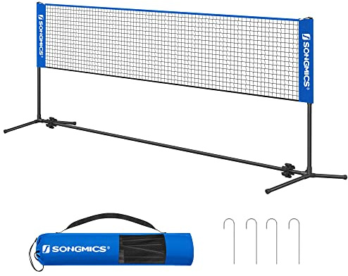 SONGMICS 4 m Badminton Net, Volleyball Net, Adjustable Height Poles Portable Set for Tennis, Beach-Volleyball, for Garden, Park, Outdoor, Blue SYQ400