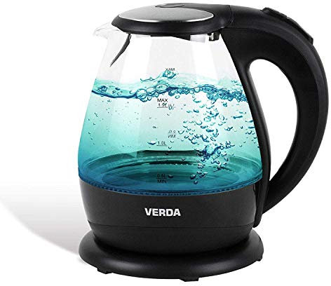 Wasserkocher 1,5L 2200W LED Beleuchtung, OneTouch-Verschluss, Kalkfilter, Kabelaufwicklung, Glas, 100% BPA FREI Schnelles Aufkochen Edehlstahl SN0615L