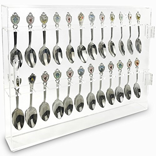 Ikee Design Premium Acrylic Souvenir Spoon Display Case, Wall Mountable Spoon Collections Organizer Storage Holder, Tea Spoon Storage Display Box, 13 7/8”W x 1 3/4”D x 10 7/8 H
