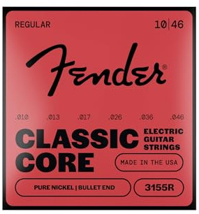 Fender Classic Core Electric Guitar Strings, Vintage Nickel, Bullet End, 3155R .010-.046