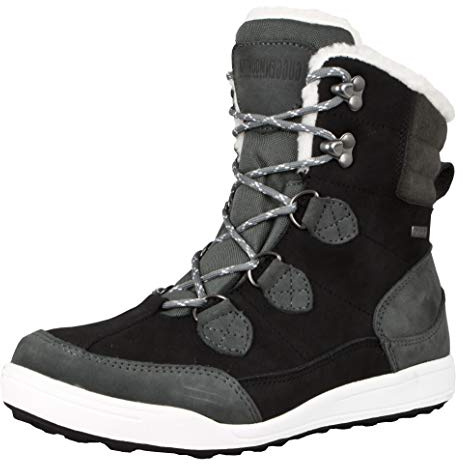 GUGGEN Mountain HPC57 - Stivali invernali da donna imbottiti con vera pelliccia di agnello e cuoio, in vera pelle, impermeabili, con membrana, Nero (nero/grigio), 42 EU
