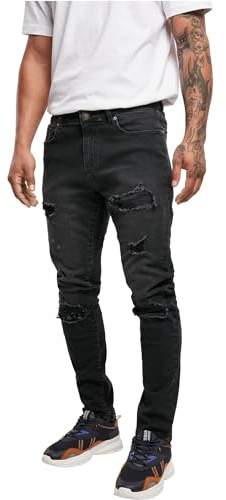 Urban Classics Men's Heavy Destroyed Slim Fit Jeans Pants, realblk Heavy Destroyed Washed, 30/32