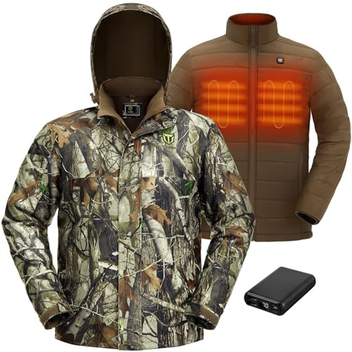TIDEWE Men’s Heated Jacket 3-in-1 with Hood and Battery Pack, Heated Coat (Next Camo G2, Size M)