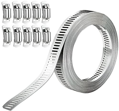 APOMOONS Kit de Colliers de Serrage DIY Inox 304, 3m Bande Perforée en Métal 10 Pièces Fixation, Réglable, pour Tuyaux, Gaz, Eau, Voiture, Machine à Laver, Jardin