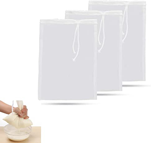 3pcs Fine Mesh Straining Bags,Reusable Micron Fine Mesh Filter Bags with Rope,Cold Brew Coffee Cheese Cloths Strainer,Washable Strainer Bag for Home Brewing Hops Grains Fruit Cider Grape Wine