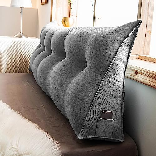 XIEMINLE Soffkuddar sovrum kilkudde för super king-säng, stor läskudde med avtagbart skydd för burspråk Tatami, sovande ryggstöd kudde, 200 x 50 x 20 cm, grå