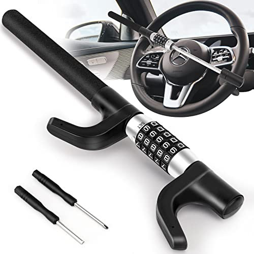 SOPPY Car Steering Wheel Lock, Car Digit Combination Keyless Lock, Universal Anti-Theft Device with Password, Heavy Duty Self Defense and Car Security, Fits Cars, Trucks, Vans, and SUVs - Black