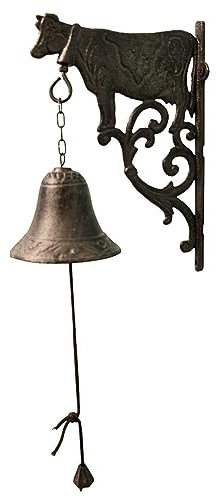 Campana rústica de hierro fundido para pared, diseño de vaca en relieve, decoración de granja