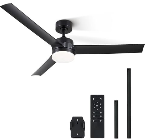 VONLUCE Ceiling Fans with Lights, 52 Inch Modern Ceiling Fan and Remote, 6 Speed Reversible Quiet DC Motor, Ceiling Fan for Bedroom Patio, Indoor & Outdoor, Black