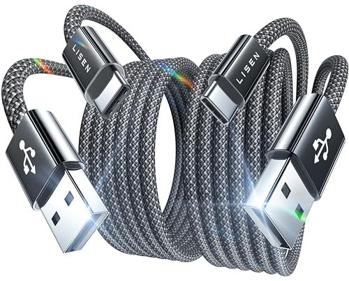 LISEN 2 Stück 2M USB C Kabel, 3.1A ladekabel USB C Nylon Schnellladung und Synchronisierungskabel USB C für Samsung S10/S9/S8te 10te 9, Huawei P30/P20/Mate 20, Sony Xperia, Smartphone