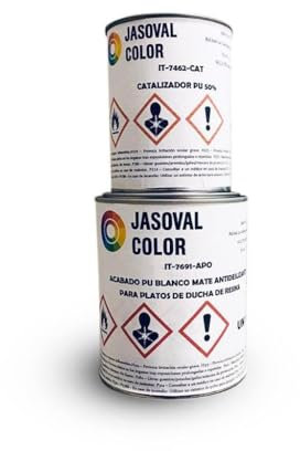Jasoval Color Pintura Antideslizante para Platos de Ducha de Resina - Kit de 2 Componentes (1kg Pintura + 0,5kg Catalizador) - Variedad de Colores con Certificación Antideslizante (Negro)