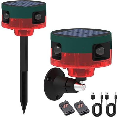 QXMH Solar Motion Sensor Alarm Outdoor - Uppgraderat 360° rörelsedetektorlarm, 129db hög siren, 13 typer av ljud Stroboskop Ljus skällande Hundrörelsesensor, Supportinspelning (2 Pack)