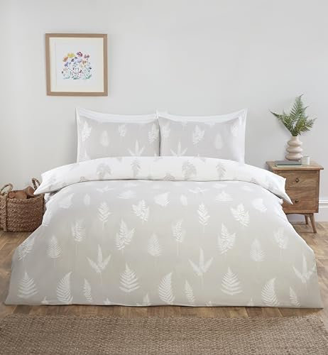 Rapport home Double Duvet Cover Set - Natural Floral Microfibre Bedding with Fitted Sheet & Pillowcases - Soft, Easy Care Complete Bedroom Decor (200x200cm)