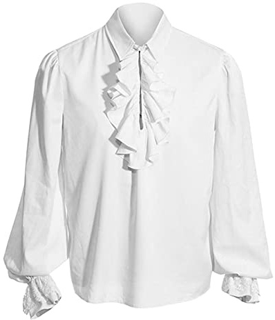 Chemise Medievale Homme à Revers, DéGuisement Halloween Manches Bouffantes-Vetement Gothique Col Jabot Couleur Pure Style Rétro Blouse pour Steampunk Renaissance Cosplay Vintage Cour Victorienne