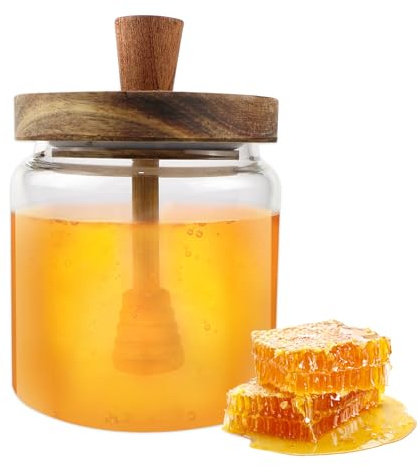 WPPQWP Tarros de miel de 500 ml, dispensador de miel, tarro de miel con cuchara de miel, olla de miel sellada, tarro de miel de cristal para jarabe, colmena, almacenamiento de cocina