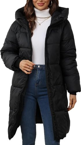 Abrigo Acolchado con Capucha Suave Delgado para Mujer Invierno Cálido Largo Abajo a Prueba de Viento Abajo Nieve (Negro,XL)