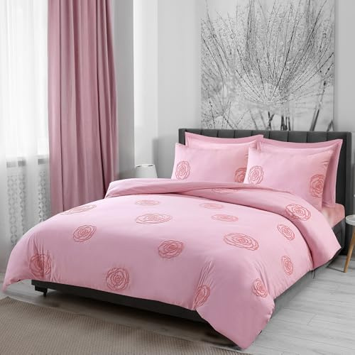 LYMA Bedding Duvet Cover Set Double Rose Tufted, OEKO-TEX Certified, Ultra Soft NanoPlush Double Brushed Quick Dry & Button Closure, Wrinkle Fade Resistant Quilt Cover with Pillowcases (Light Pink)