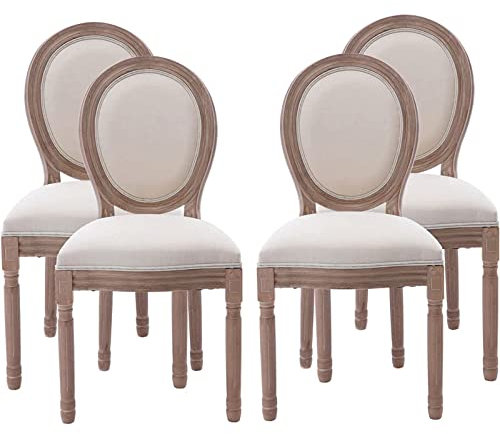 Esszimmerstühle im französischen Landhausstil, 8er-Set, runde Rückenlehne, gepolstert, elegante klassische Retro-Küchenstühle, französischer Stil, Wohnzimmer-/Schlafzimmermöbel, Farbe Beige (4er-Set,
