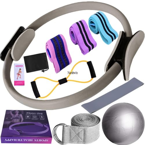 Pilates Essentials Kit,Pilates Ring Set für Zuhause,Pilates zubehör Enthalten Yogaball,Yoga Ring,Yoga Widerstandsring Widerstandsband,Pilates Kreis Beine Arme Oberschenkel Gewichtsverlust (Grau)
