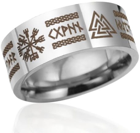 VASSAGO Viking ringar för män kvinnor nordiska runor Mjolnir Vegvisir Kompass Triskele Valknut Helm of Awe Knut Celtic Triquetra Amulet Ring Smycken Storlek 7–12, 54.4(17.3), Rostfritt stål, Ingen