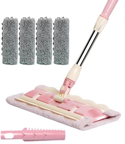 | Scopa a frange per cucina con 4 teste lavabili, manico telescopico girevole a 360° per multi-superficie