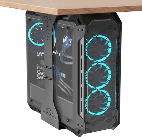 PUTORSEN Support PC sous Bureau, Largeur maximale jusqu'à 340 mm, capacité de Charge jusqu'à 35 kg, Support PC sous Bureau avec Rembourrage de Protection, boîtier d'ordinateur Robuste, Noir