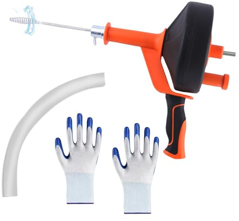 Rohrreinigungsspirale 10m, Abflussreiniger Spirale mit Bohrer-Adapter & Handschuhen, Rohrreinigungswelle Rohrreinigungsspirale für Kanalisation, Küche, Spüle, Bad