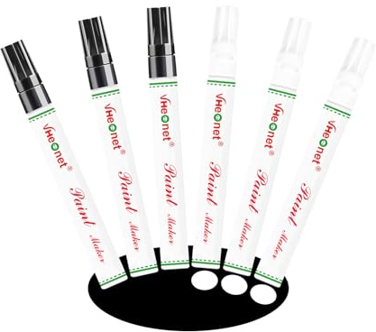 VHEONET White and Black Paint Pens marking pens Permanent Markers - 6 Pack Oil Based Waterproof Markers for Tire, Rubber,Wood, Rocks, Metal,Medium Point