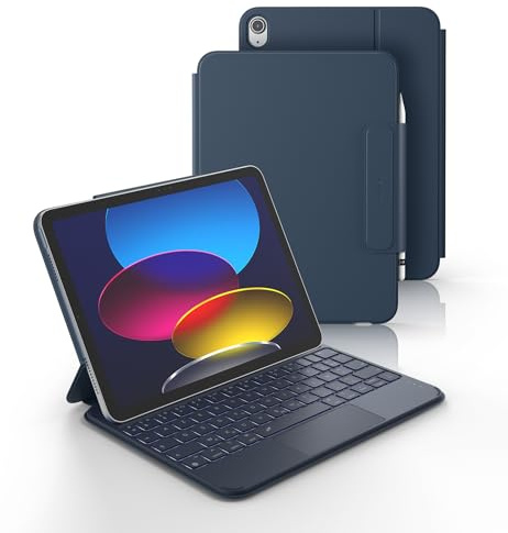 Dexnor Coque Clavier pour iPad 11ème Génération (A16) 11 2025/10ème Génération 10.9 2022, Magnétique Ultra-mince Détachable avec Multi-touch Trackpad Rétro-éclairé Porte Crayon Français AZERTY, Bleu