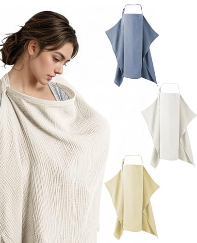 atnayo 3 Pcs Adjustable Strap Breast Feeding Cover for Mum Nursing, Soft Breathable Cotton Breastfeeding Cover up (3 Colors)