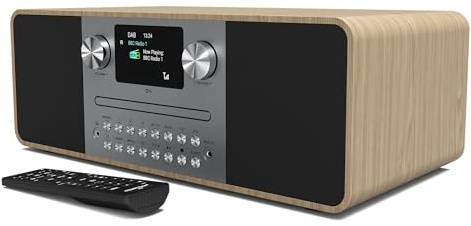 DAB/DAB+ & FM Digital Radio with CD Player | Bluetooth & USB MP3 Player | 60w Premium Sound | Remote Control | Mains Powered | Perfect for Home Entertainment | AZATOM D4 (Oak)