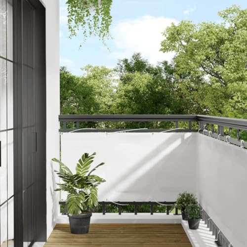 Mokuyary Protección visual para balcón, color blanco, 75 x 1000 cm, 100 % poliéster Oxford, revestimiento para balcón, cubierta opaca contra el viento para jardín, terraza, exterior