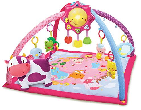 VTech - Lumi Tapis des P'tits Copains Rose, Musical and Evolutionary Play Mat, Activity and Development Toy, Rattles, Cow Plush, Baby Birth Gift - English Content