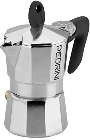 PEDRINI Kaffemaskin, moka för espresso, aluminiumlegering EN 601, italiensk design (svart, 1 kopp)