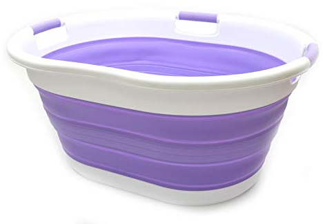 SAMMART 57L (15 Gallons) Collapsible 3-Handled Plastic Laundry Basket - Oval Tub - Portable Washing Tub-Space Saving Laundry Hamper, Water Capacity 44L / 11.6 Gallon (1, Lt. Purple)