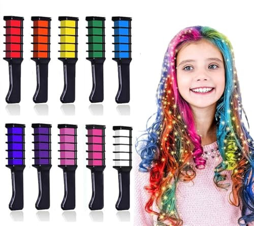 Kalolary 10 Colori Capelli gesso pettine, Gessetti temporanea set, Bambini Adulti tintura, party, carnevale, Natale e cosplay DIY