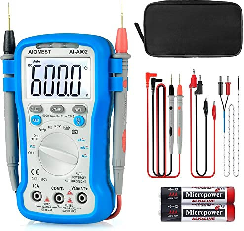 Multimetro digitale a 6000 conteggi TRMS a portata di mano - multimetro elettrico per corrente AC/DC, tensione, resistenza, capacitanza, frequenza, diodo/hFE, NCV, temperatura con retroilluminazione