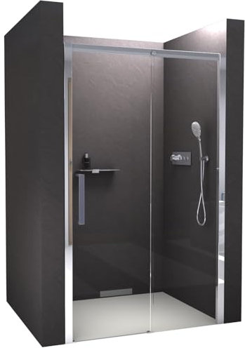 BERNSTEIN Nischendusche mit Schiebetür Soft-Close 110x195cm DX906 Flexible Montage Klarglas Echtglas-Dusche mit NANO Duschwand, Profilfarbe in Chrom