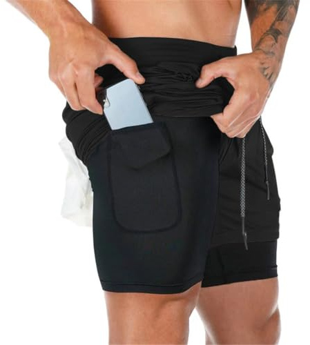 Superora Löparshorts för män, ventilerande 2-i-1-shorts med fickor, träningsshorts, sportshorts för utomhusaktiviteter