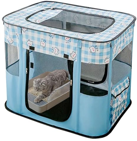 Portable Pet Playpen Cat Cages Indoor， 27.6 L x 21.7 W x 17.7 Collapsible Dog Crates Made of 600D Oxford Material Tent Kennel Playpen for Dogs Cat and Rabbit Travel Dog Playpen Indoor(S, Blue)
