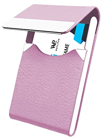 Waylipun Visitenkartenetui, Professionelles Visitenkartenhalter zur schonenden Aufbewahrung Ihrer Karten, Visitenkartenetui mit Magnetverschluss aus Metall und PU Leder für Herren Damen - Rosa