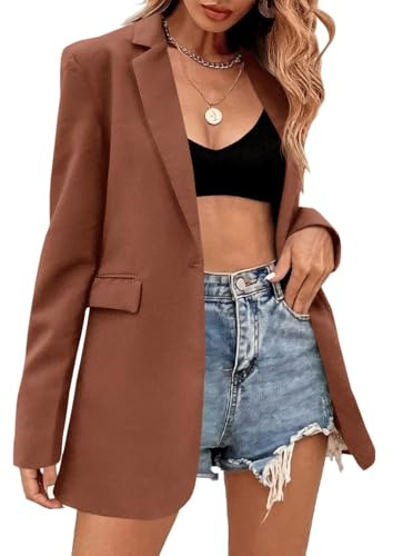 Febriajuce Women's Casual Long Sleeve Lapel Oversized Button Work Office Blazer Suit Jacket