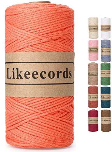 Likeecords Ull för virkning av väskor, 2 mm x 170 m, garn, makramégarn, bomullsgarn, virkgarn, 100 % bomull, tubgarn för stickning, virkning, vävgåva (orange)