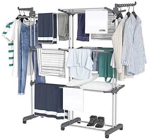 Allritt Airer Clothes Flodable Clothes Drying Rack 4 Tiers Large Laundry Rack with Wheels for Indoor Outdoor Use