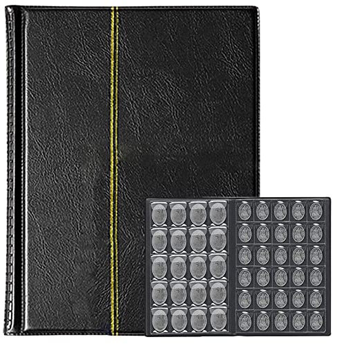 Wjyzzzh Münzalbum, Münzen Sammelalbum, 250 Taschen Münzen Speichern Für Münzen, 10 Seiten Ledermünzen Sammelbuch, Schwarz Münzsammelalbum, Geeignet Für Münzsammler, Münzliebhaber